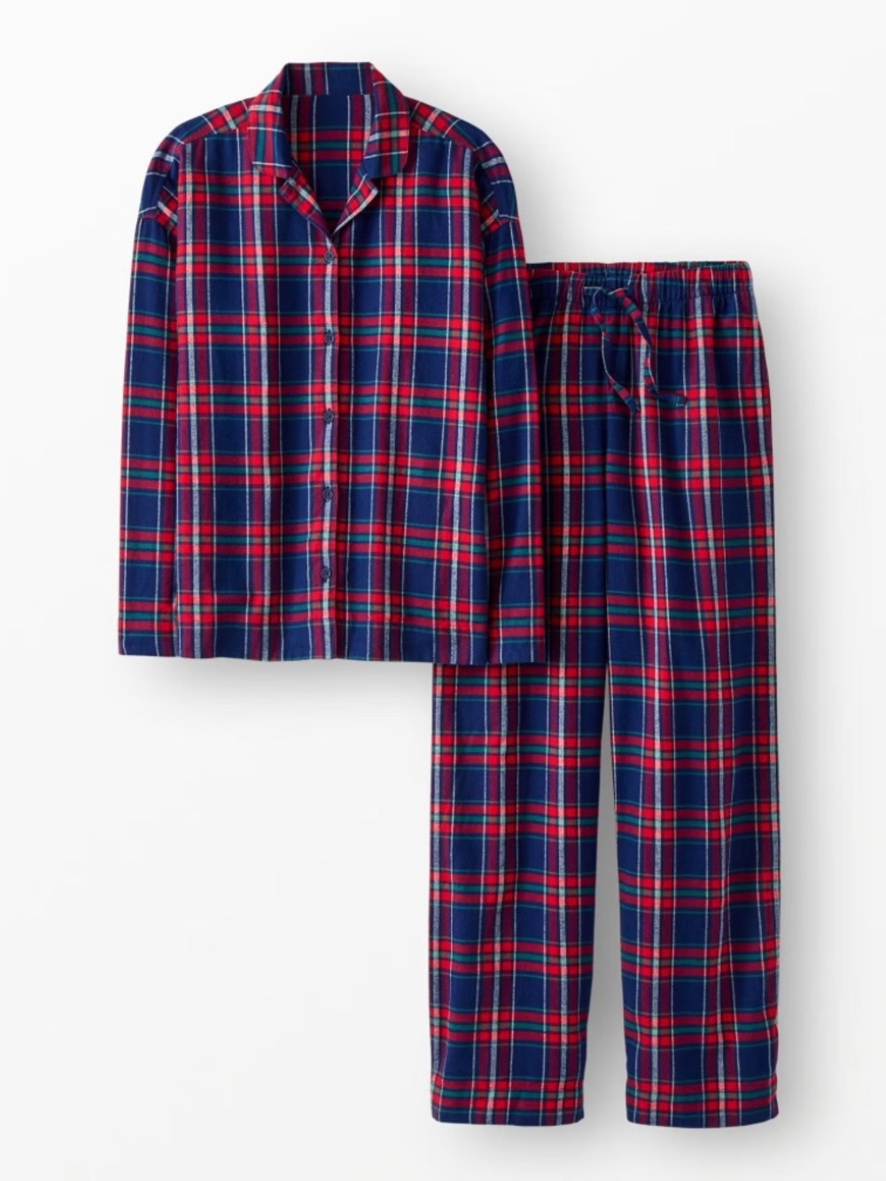Hanna Andersson Women's Holiday Cotton Flannel Pajama Set Top Bottoms Navy Plaid